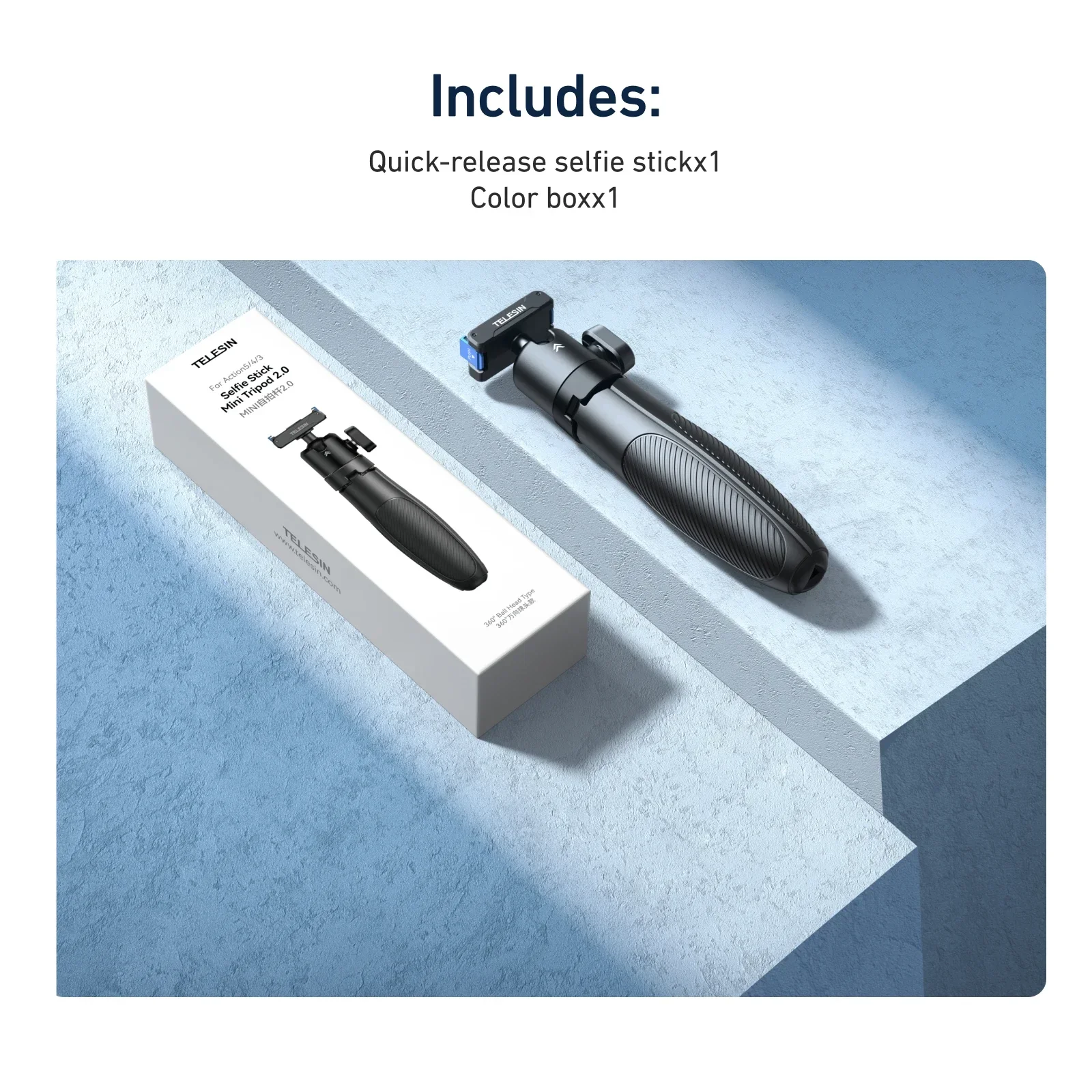 TELESIN 360° Ball Head Mini Selfie Stick Tripod for DJI OSMO Action 5 Pro 4 3 Accessories Quick-Release Portable Selfie stick