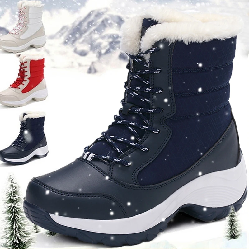 Botas de neve de pele plana para mulheres, sapatos femininos, manter aquecido, plus size, inverno, novo