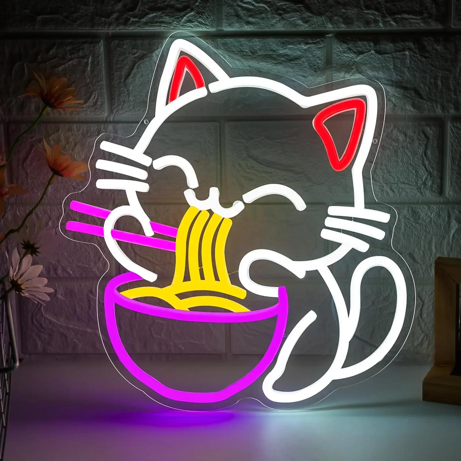 Неоновая вывеска Fortune Cat Ramen, японская лапша Lucky Cat