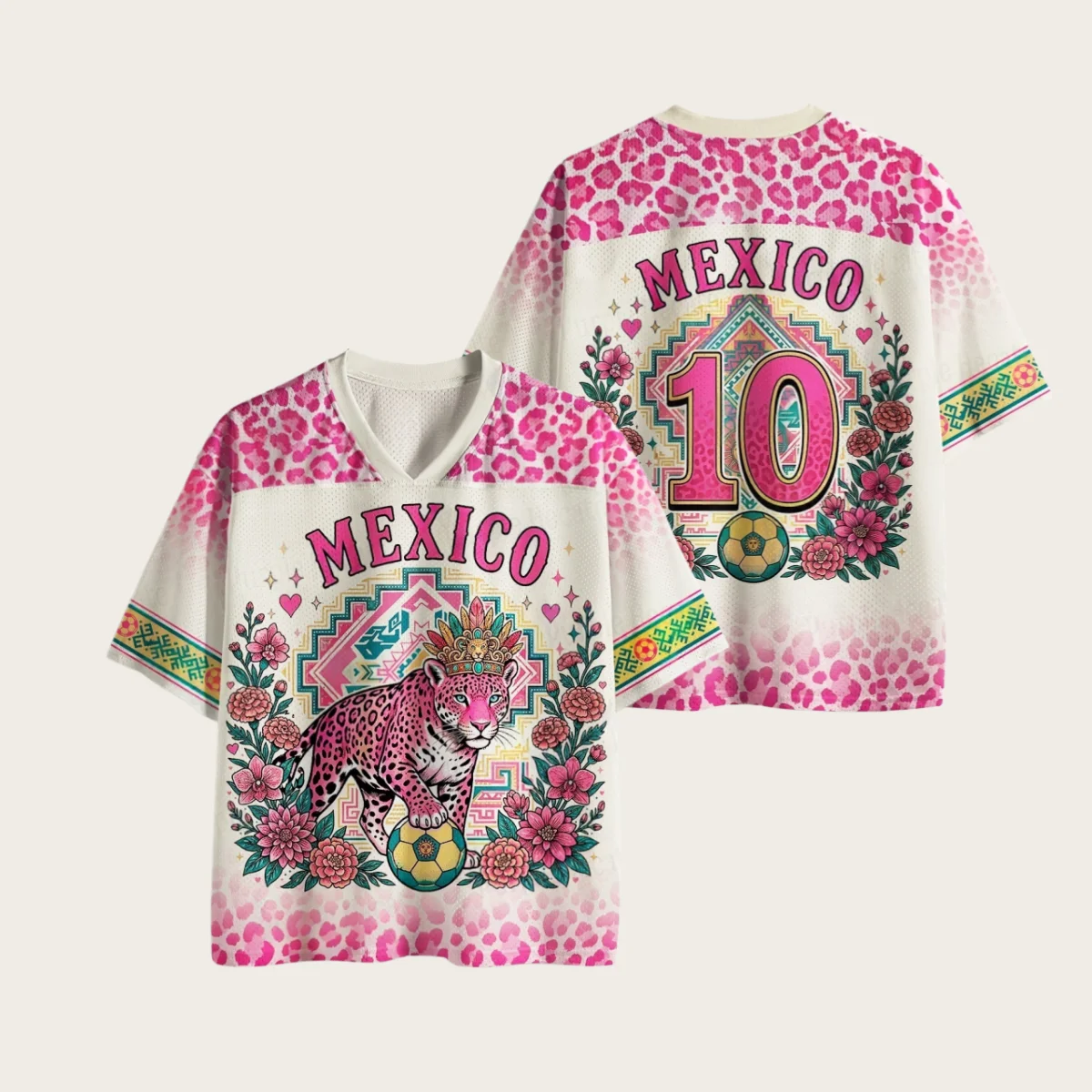 Mexican Tropical Flowers Paired with Leopard Print 3D Print Men's and Women's Loose and Breathable Support Jersey Short Sleeved