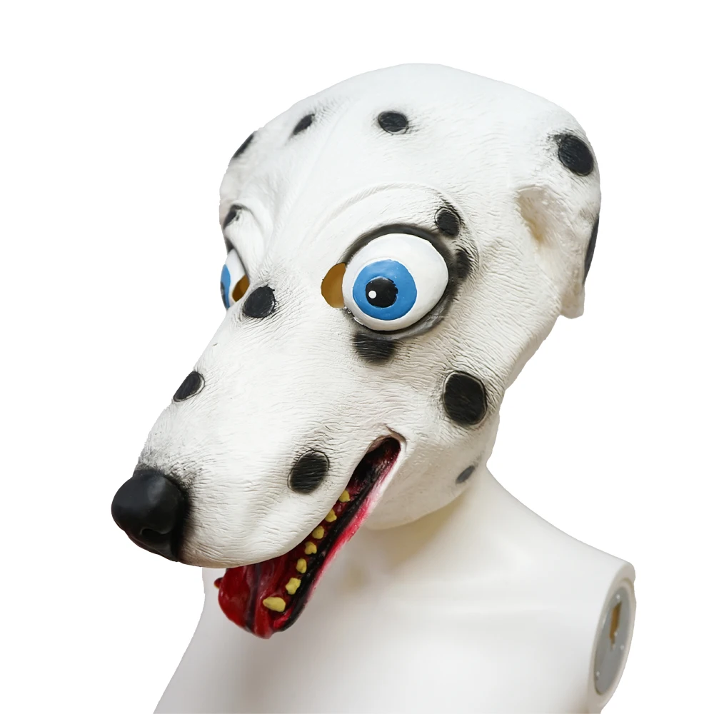 Lustige Spotted Dog Voller Kopf Maske Latex Full Face Maske Tier Cosplay Kopfbedeckungen Purim Ostern Halloween Maskerade Partei Requisiten