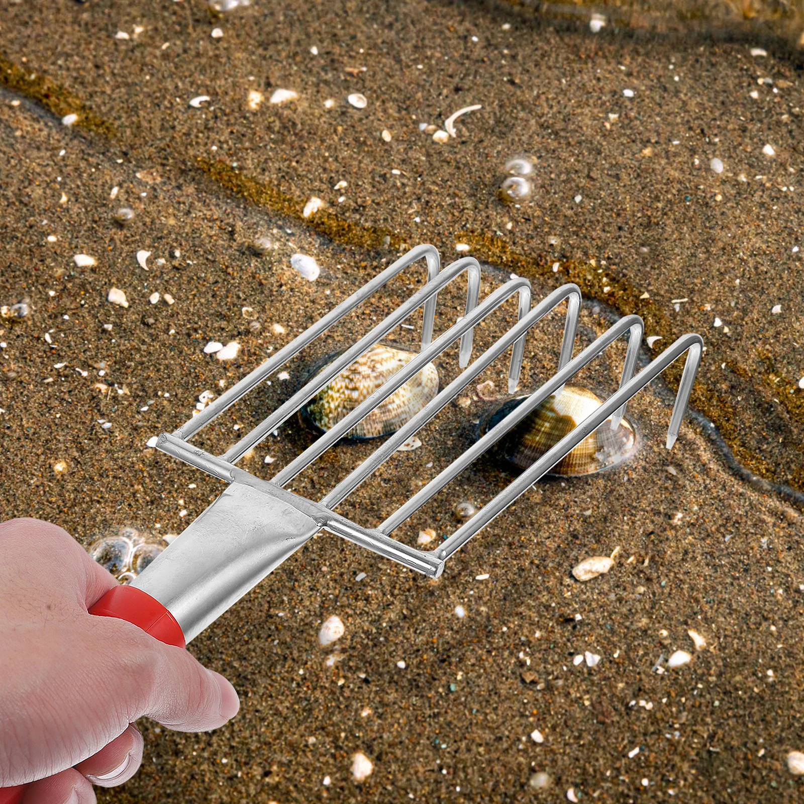 

Stainless Steel Hand Ergonomic Handle Durable Metal Garden Tool For Digging Clams Shells Beach Outdoor Claw Rake Small Garden