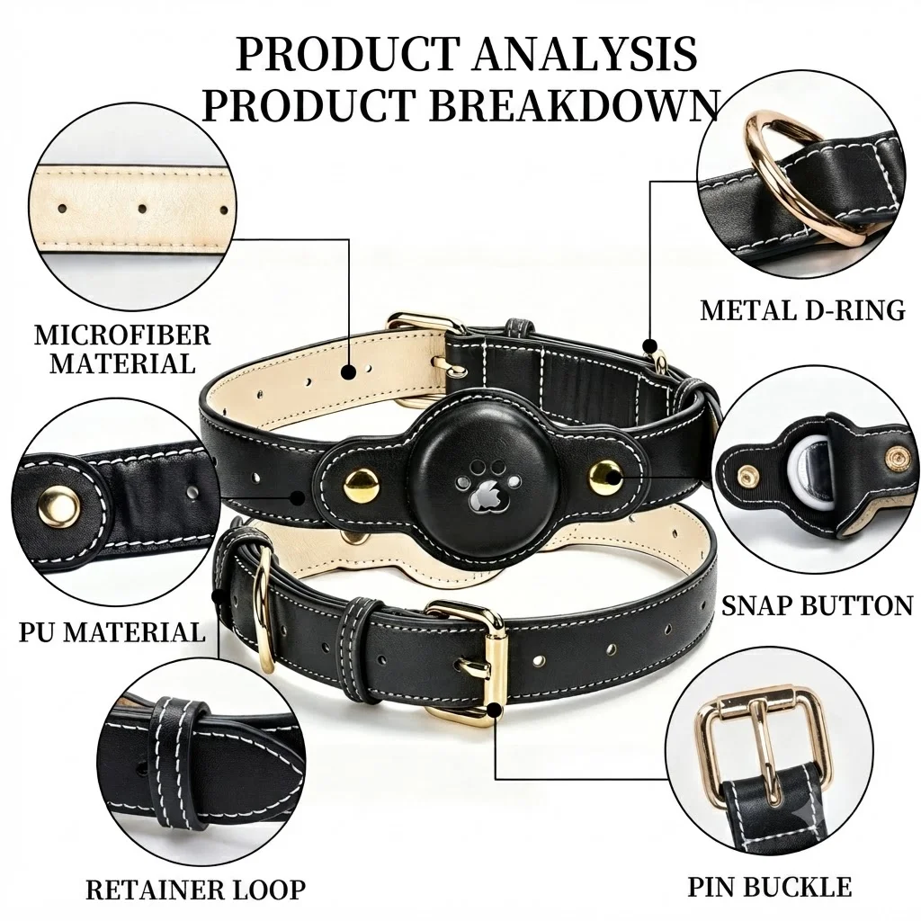GPS Tracker Dog Collar Smart Pet Collar PU Material anti-Loss Pet Applicable for Apple Airtag Tracker Protection Case