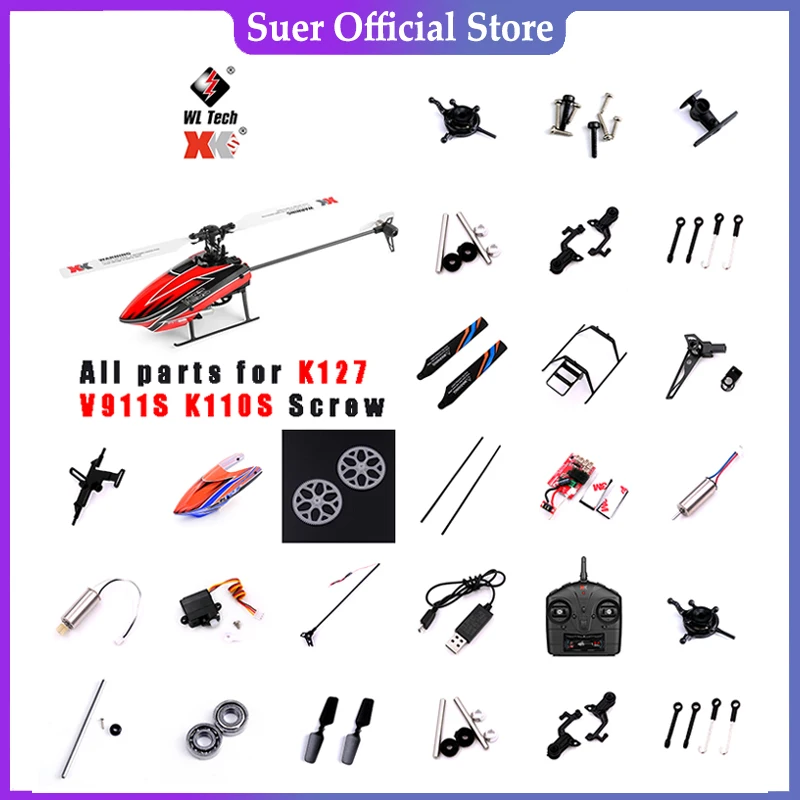 Wltoys XK K127 V911S RC Helicopter Accessories Head Canopy Receiver Board Blade Tail Motor Rotor Servo For K127 V911S Parts