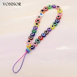 Fashion Mobile Phone Chain Colorful Clay Beaded Evil Eye Phone Charm Strap Christmas Gift Anti-lost Lanyard Chain