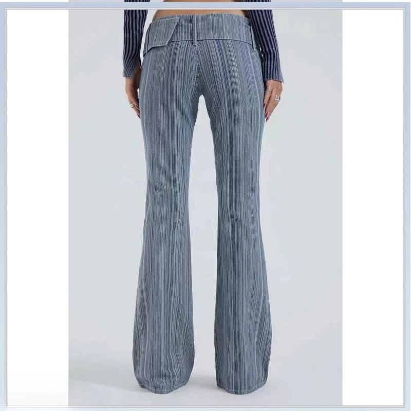 

Jaded London jean new blue vertical striped pants vintage square button low waist slim thin micro denim pant
