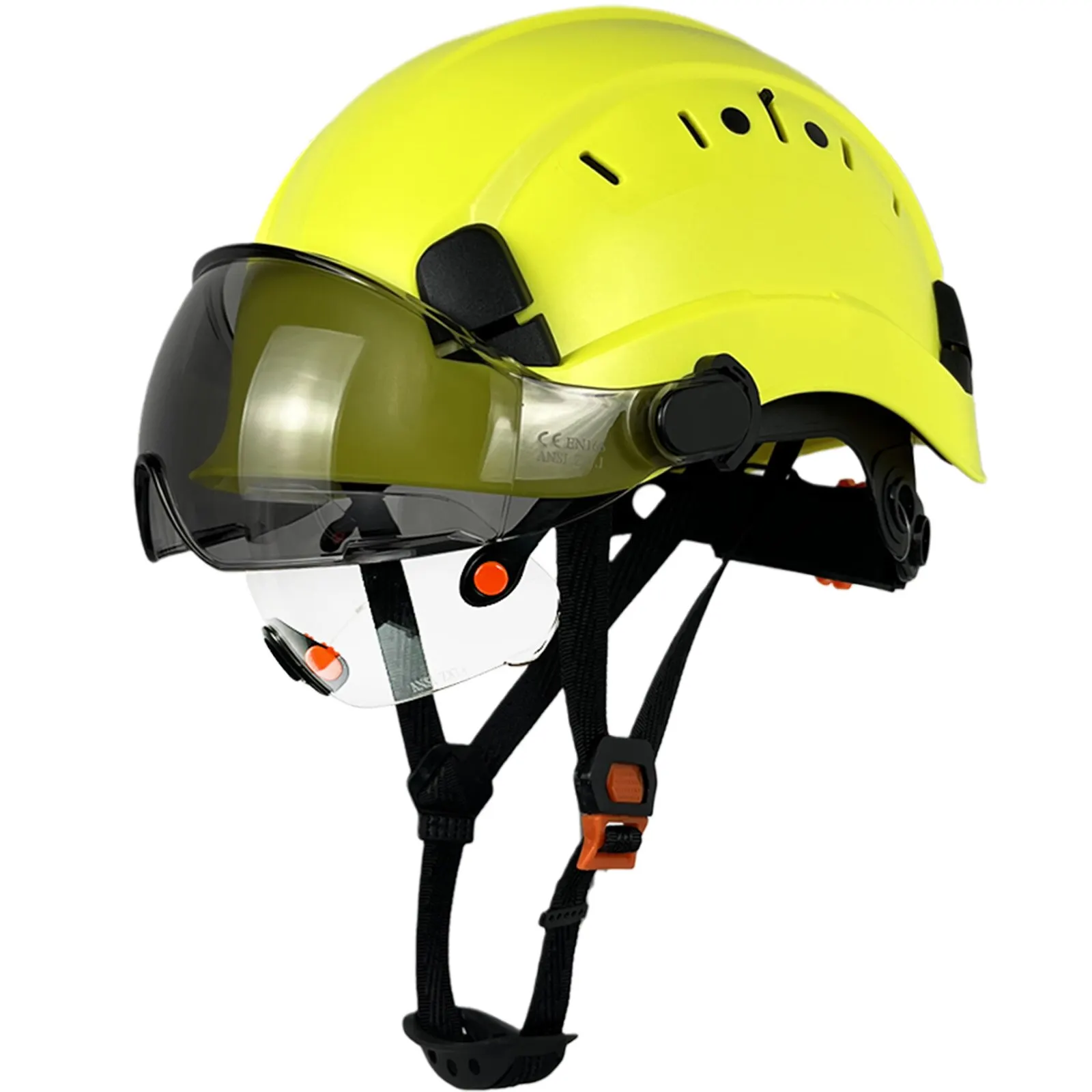 Capacete de segurança CE com viseira transparente e colorido ajustável ventilado ABS capacete de trabalho suspensão de 6 pontos aprovado pela ANSI Z89.1