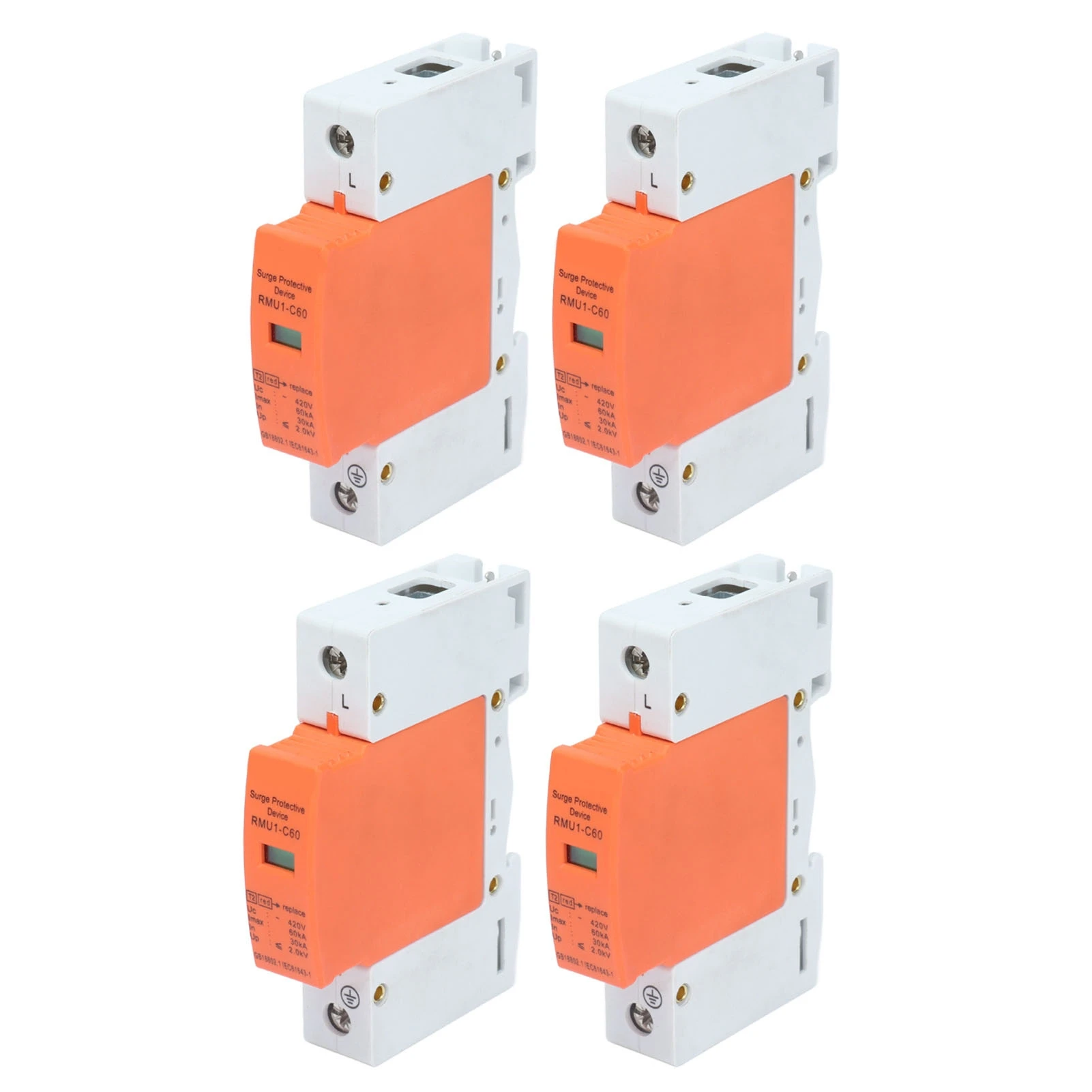 4Pcs 1P Surge Protective Device DIN Rail Mounting SPD House Arrester Protector AC 420V RMU1‑C60Imax：60kA