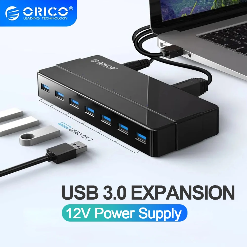 

ORICO USB Hub Splitter Socket USB3.0 Splitter with 12V Power Adapter USB Splitter OTG Adapter For Desktop Laptop PC Accessories