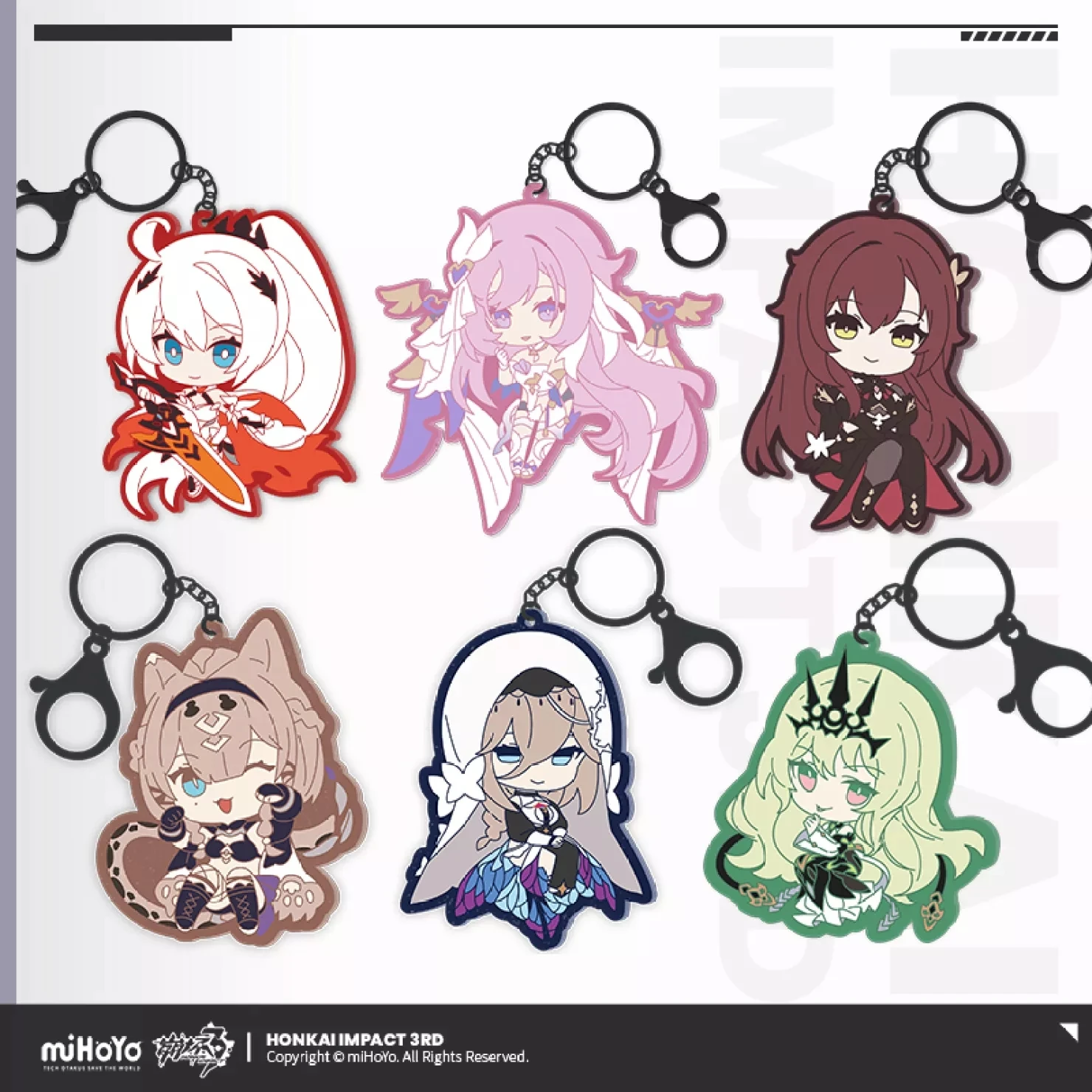 Anime Game Cosplay Diy Accessories Honkai Impact 3 VALKYRIES Themed Cartoon Pendant Kiana Pardofelis Elysia Soft Rubber Keychain