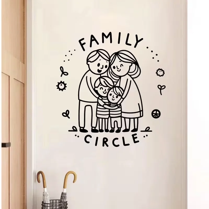 1pcs A heart - warming family of four embracing, with FAMILY CIRCLE written above, surrounded by cute decorative elements. Wall