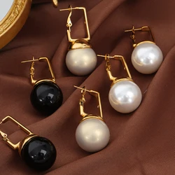 Shell Bead Pendant Stainless Steel Earrings For Women 18K Gold Plated Waterproof Elegant Women's Dangle Earring Luxury Jewelry
