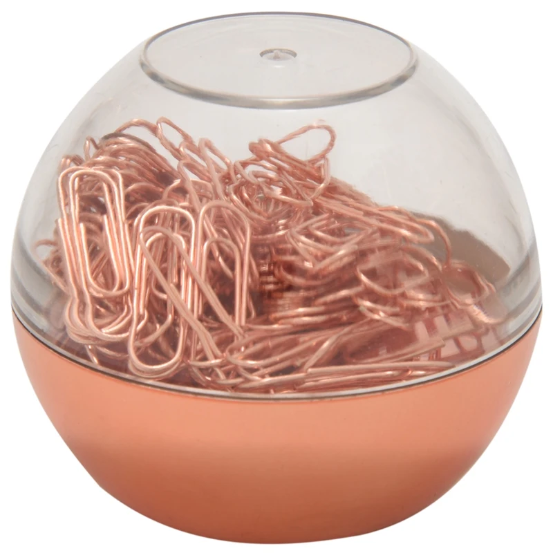 100 Paper Clips In Rose Gold Magnetic Clip Dispenser, Rose Gold Paper Clips Holder, 28Mm, Rose Gold, 100 Clips Per Box