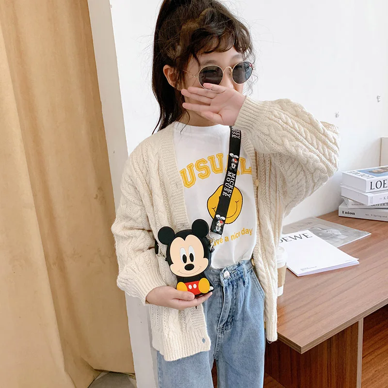 Disney Mickey Mouse Shoulder Bag Baby Girls Messenger Bags for Children\'s Cute Kindergarten Bag Boy Silicone Coin Purse Kids Bag