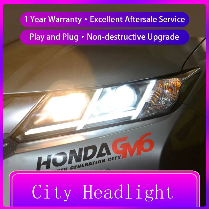 

Фары для Honda City 2015-2019, передняя фара DRL Xenon HID, передняя фара, сигнал поворота, светодиодная проекционная линза, автомобильные аксессуары