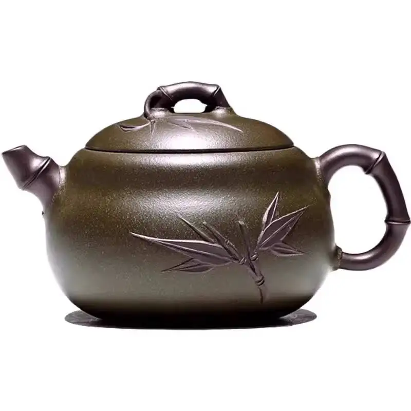 [Not Just A Pot]Yixing Zisha Teapot Wu Ronghua Tea Set, Bean Green Section Elegant Bamboo Gourd 270Cc
