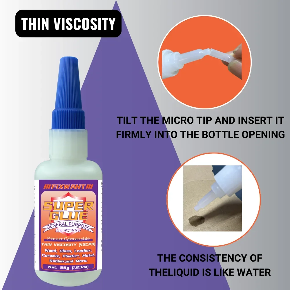FIXWANT Thin Medium Thick Liquid Super Glue General Purpose Premium Cayanocarylate Adhesive for PVC Wood Metal Plastic and More