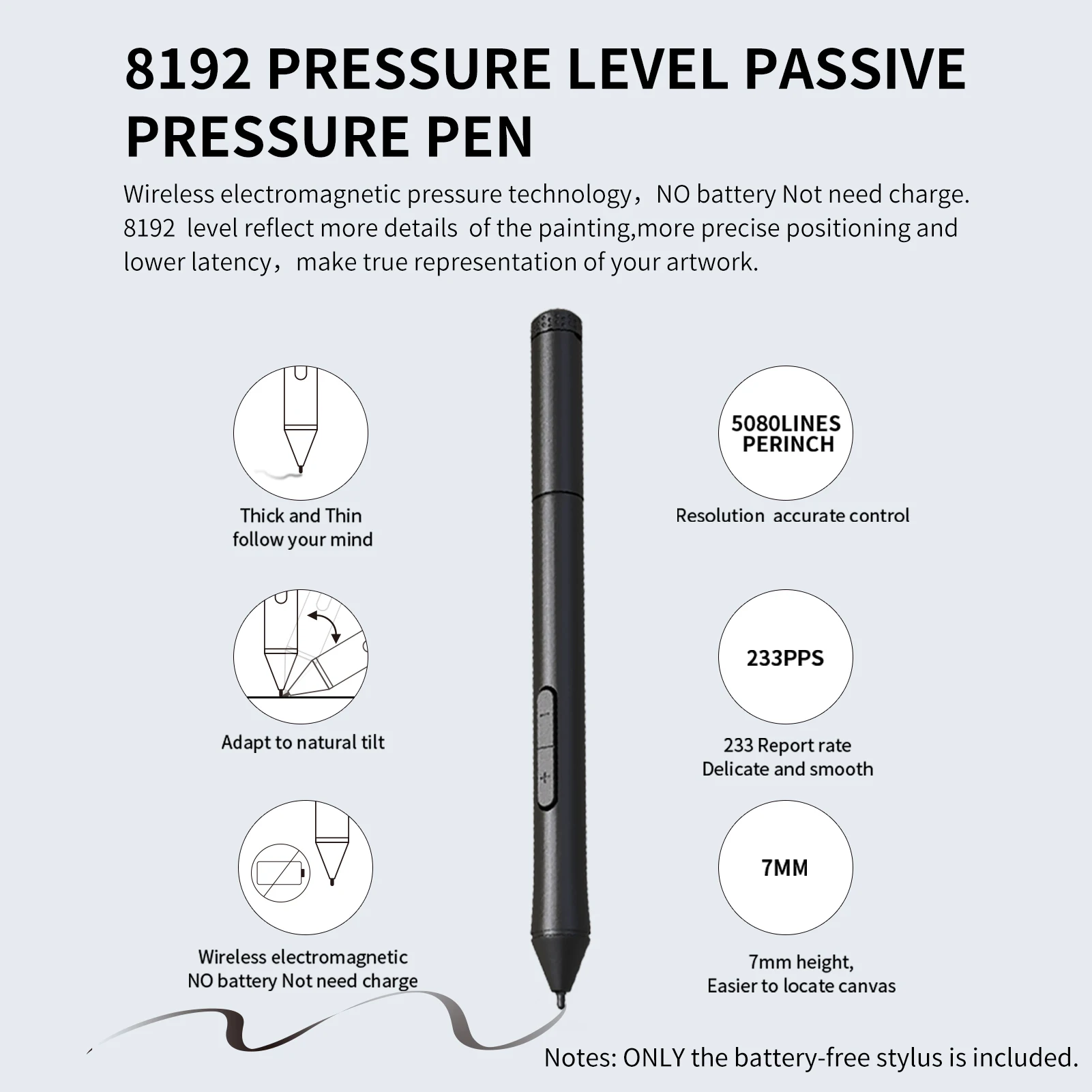 10moons Battery-  Pen 8192 Pressure Levels with With 2 Customize Keys Wireless for T503 G10 Graphic Tablet