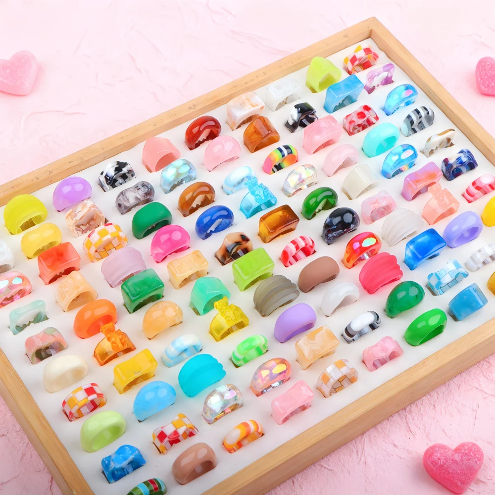 10/20/30 قطعة/الوحدة موضة لطيف سحر الحلو مضحك الحب متعدد الألوان هندسية خواتم للنساء أصابع مجوهرات هدايا الحفلات اكسسوارات