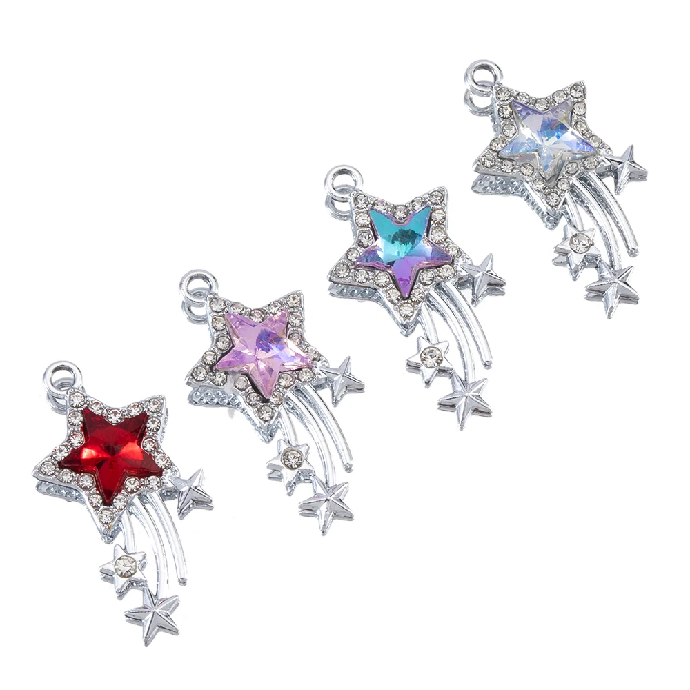 5Pcs Pentagram Crystal Star Charms Fashion Meteor Alloy Y2K Style Pendants For DIY Jewelry Making Earrings Necklace Accessories