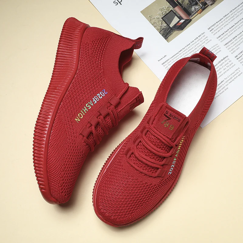 Tenis Feminino Women Sneaker Shoes Female Lace-up Casual Tennis Red Sport Gym Outdoor Platform Mesh Breathable Zapatillas Mujer