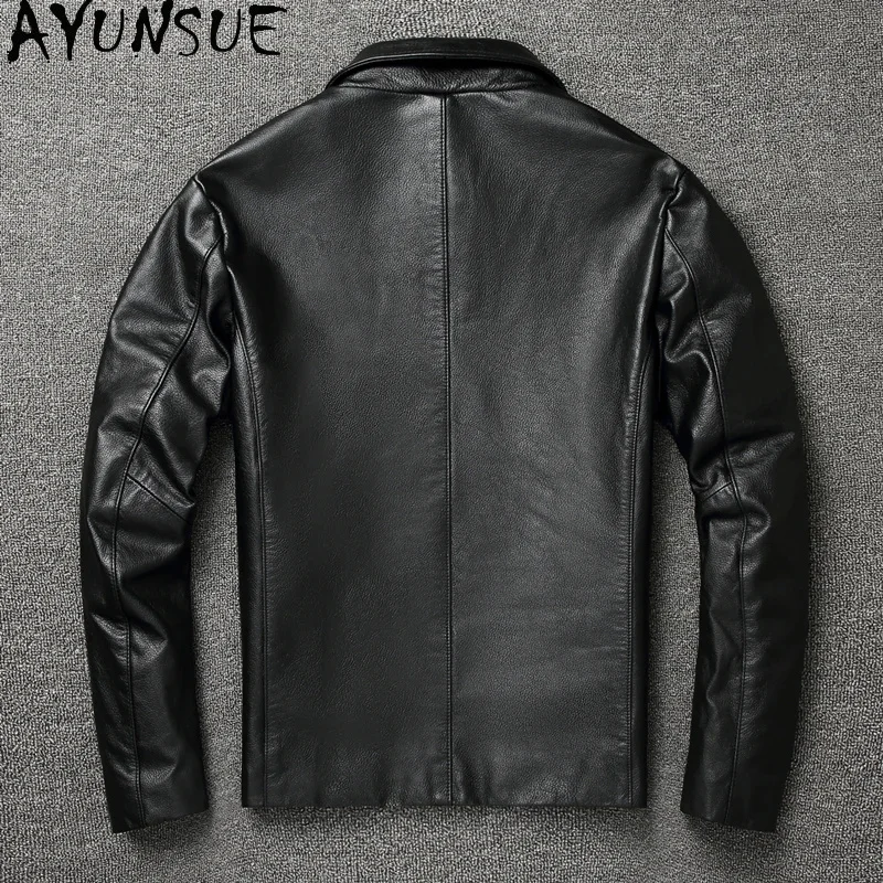 AYUNSUE Genuine Leather Jackets Casual Mens Clotihng Real Cowhide Coats Black Jacket Size S-6XL Chamarra De Hombre Slim Fit