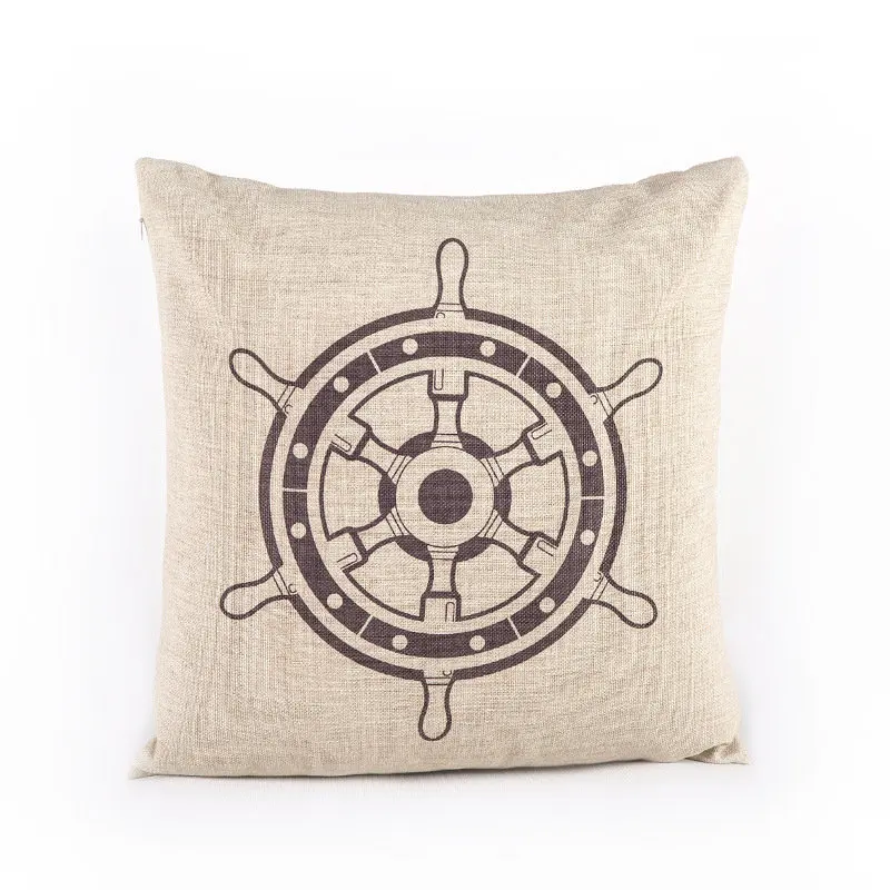 Thick linen cushion cover for sofa pillowcase sailing boat/compass/Steering wheel/anchorAntartica/Life buoy