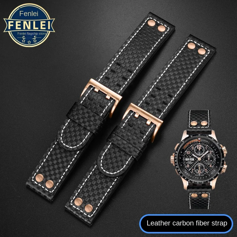 Rose gold rivet Bracelet For Hamilton Khaki aviation Strap H77696793 H7736733 Carbon fiber leather Watch band accessories 22mm