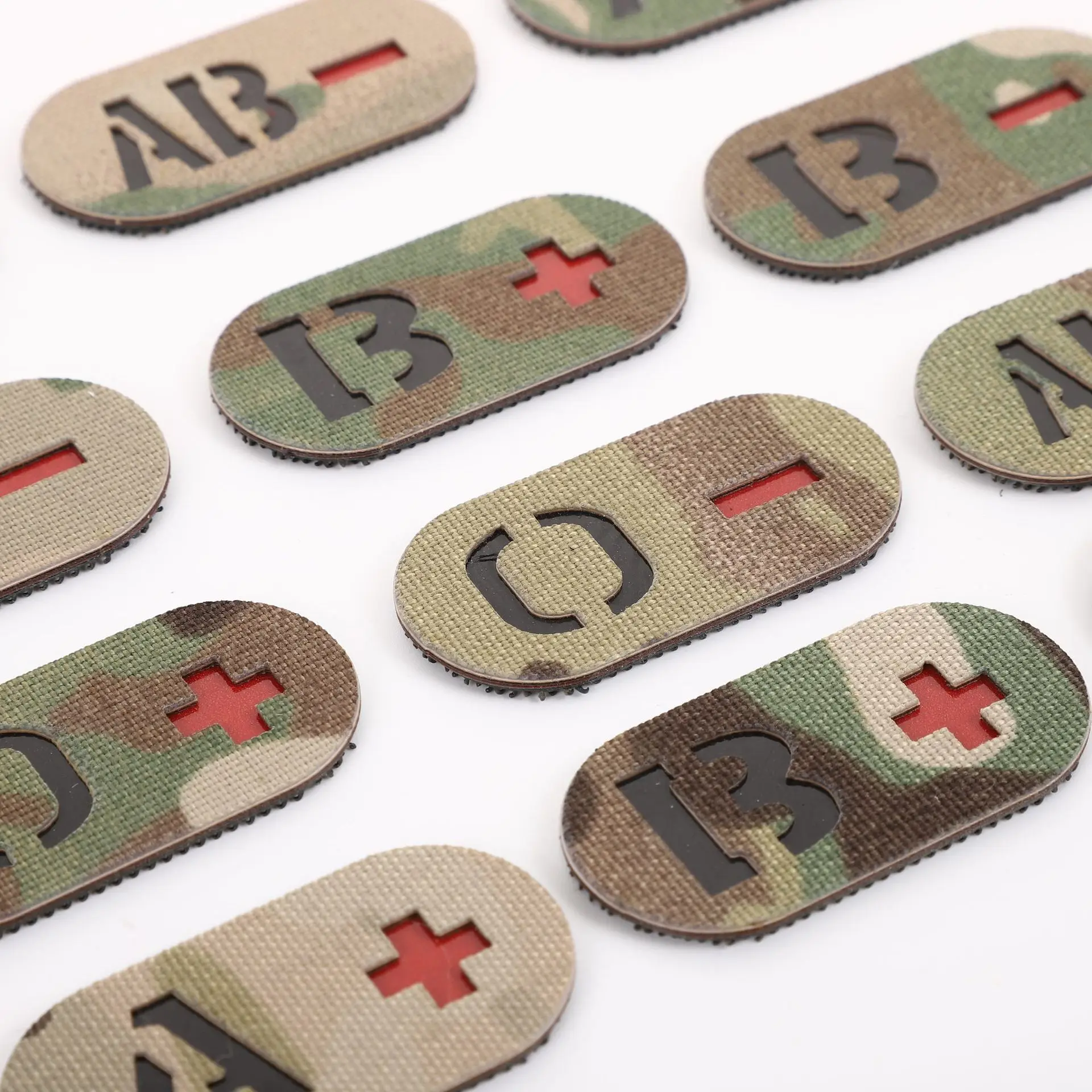 Military Camo Style Blood Type Reflective Patches Hook-back Adhesion Without Loop Side ABO Positive Negative Sign Tactical Badge