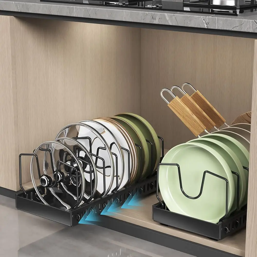 

2 Pcs Pots And Pans Organizer Under Cabinet, Pull-Out Pots And Pans Organizer, Under Cabinet Pot Lid Holder, Sliding Type Pots