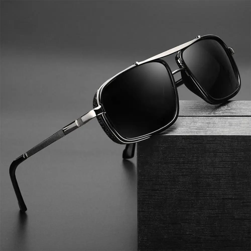 Retro Luxury Rectangle Sunglasses Thick Edge Summer Metal Frame Sun Glasses Classic Double Bridge Shades for Outdoor Driving