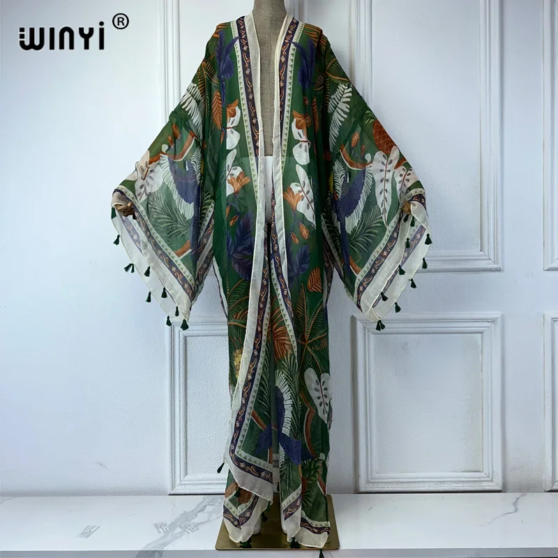 

WINYI summer outfit kimono africa boho print beach cover up muslim dress cardigans beach wear women abaya dubai luxury kaftan