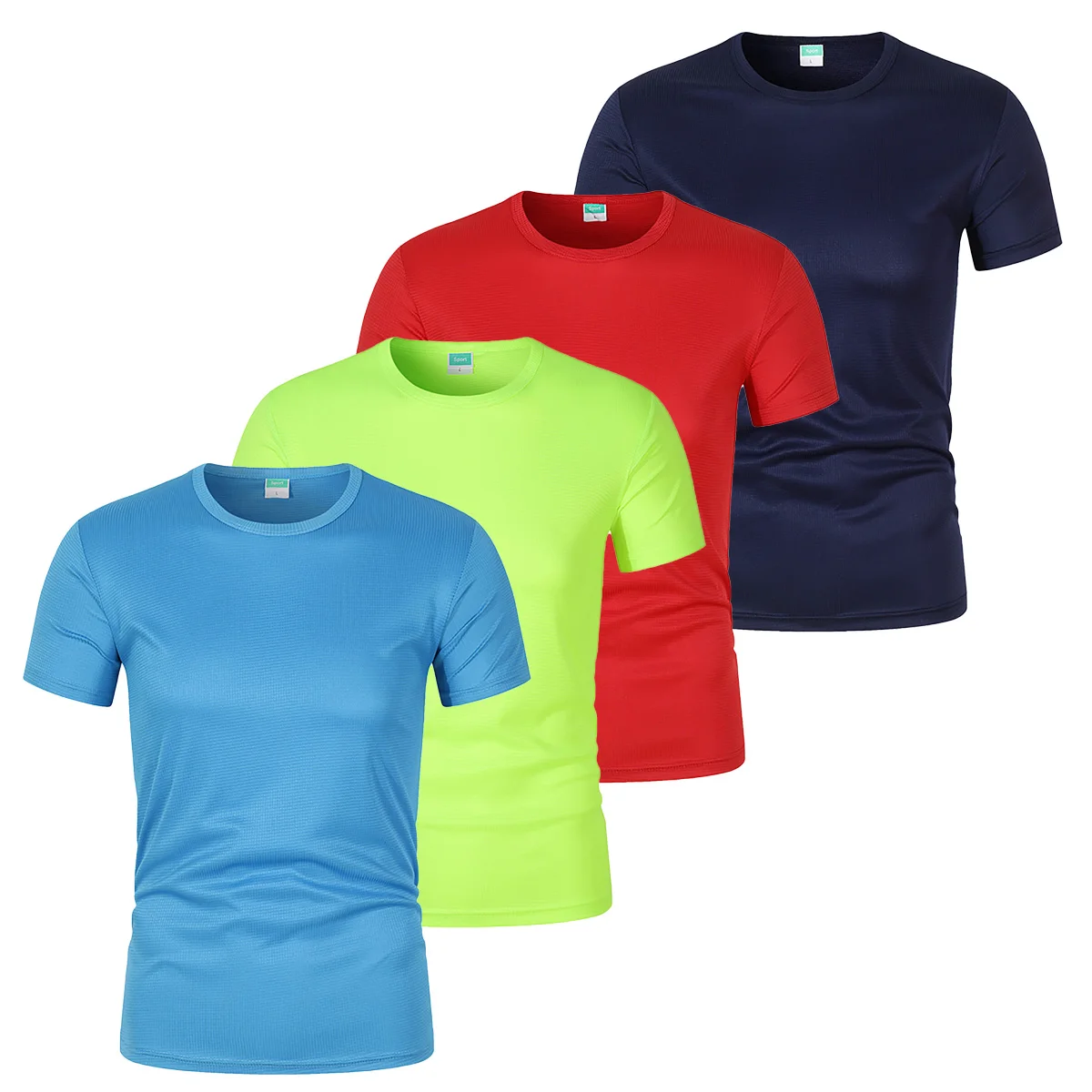 Men's Quick Drying T-shirt Round Neck Short Sleeved Spring Summer Sports Fitness Running Team Work Clothing 4-piece Set