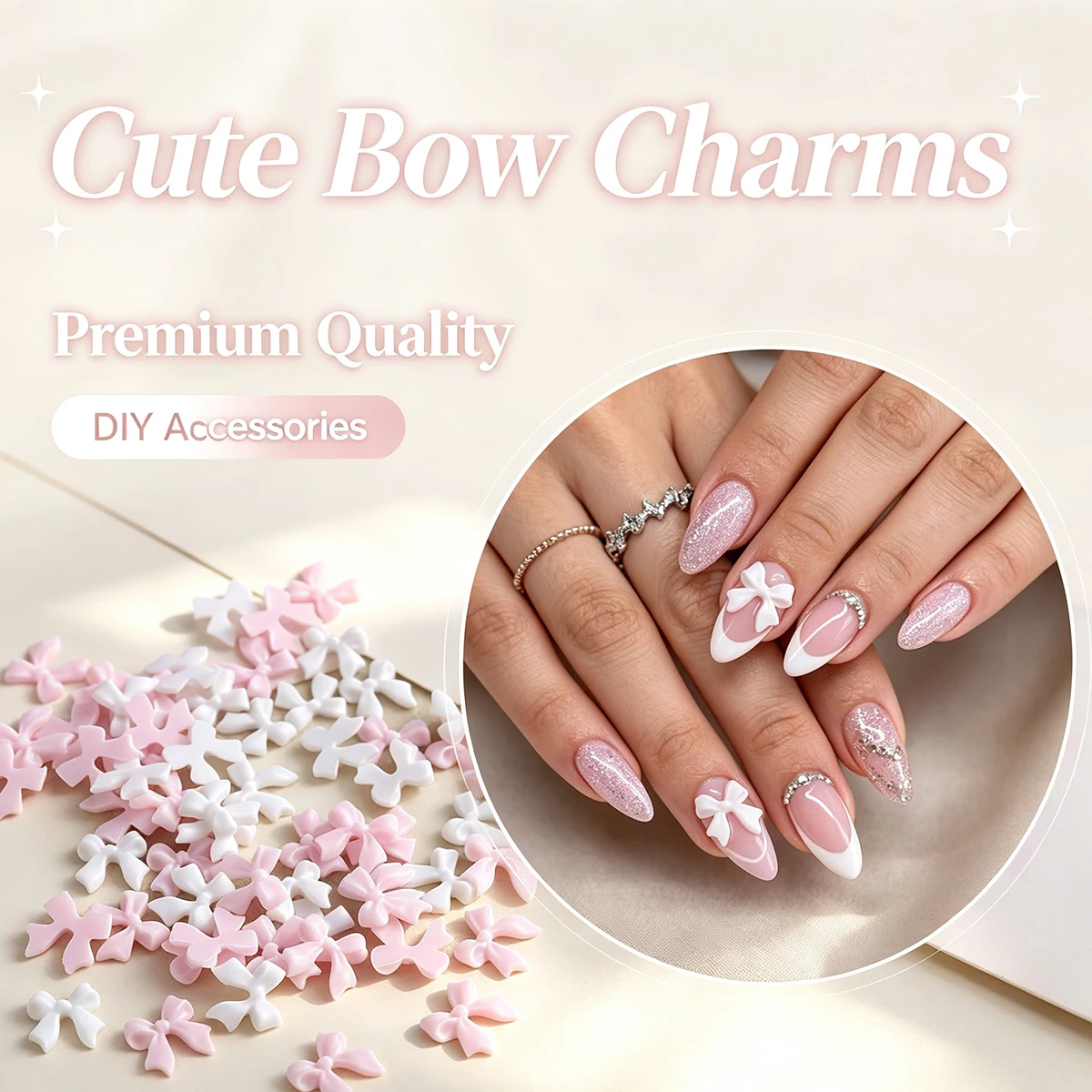 3D Resin Bow Nail Charms Pink White Mini Bowknot Nail Decorations, Cute Bow Ornaments For DIY Nail Art Handmade Crafts