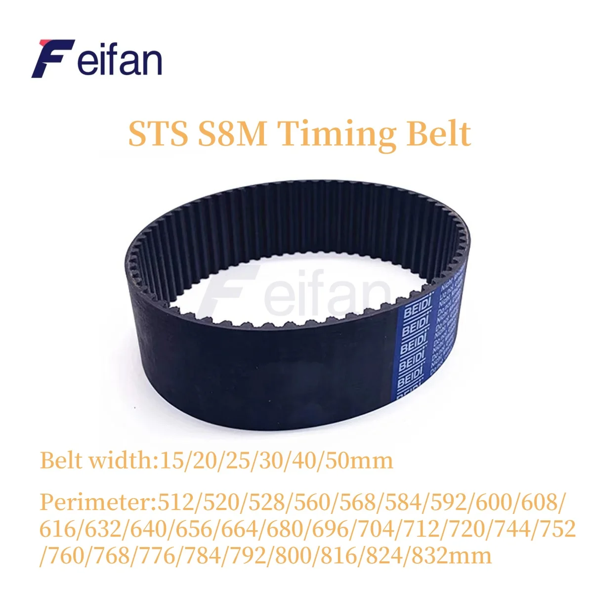 

Feifan STD S8M Timing belt Lp=512 520 528 560 568 584 592 600 608 616 632 640~832 Width 15-50 Rubber Loop Synchronous Belt STD