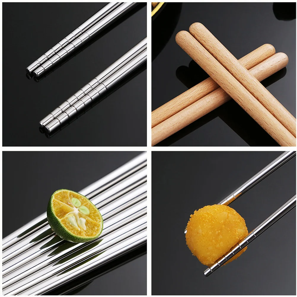 2 Pairs Chinese Hot Pot Chopsticks Stainless Steel Frying Long Wood Super Noodle