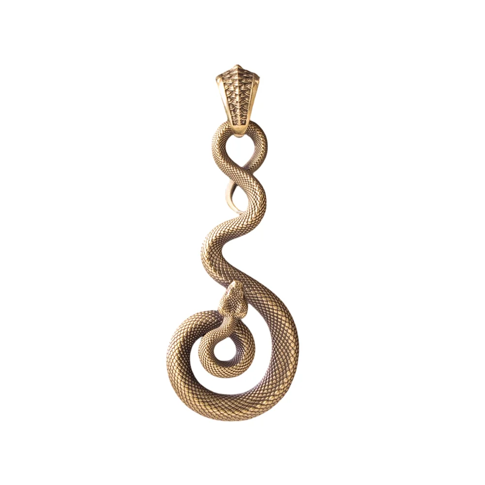 COPPERTIST.WU Coiled Snake Pendant Necklace Sculptural Serpent Jewelry with Black Zircon Eyes, Handcrafted Snake Charm