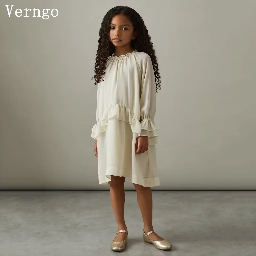 

Детское платье Verngo Simple Crepe Mini для торжественных мероприятий, с круглым вырезом, длинными рукавами, А-силуэта, плиссированное, для дня рождения, на заказ