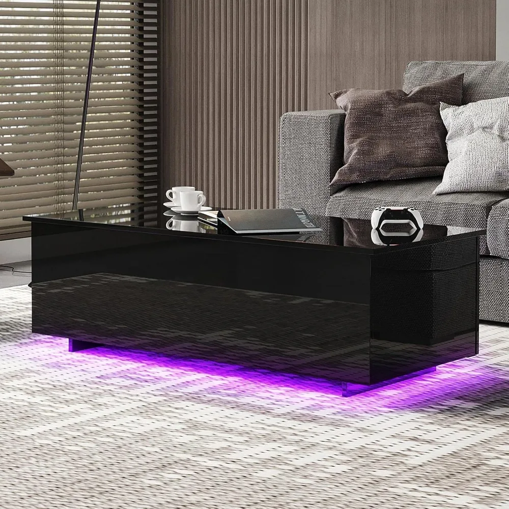 Tables basses avec lumières LED, 20 couleurs solitaires par télécommande ou application, dessus élévateur avec rangement GNE, 47 en effet