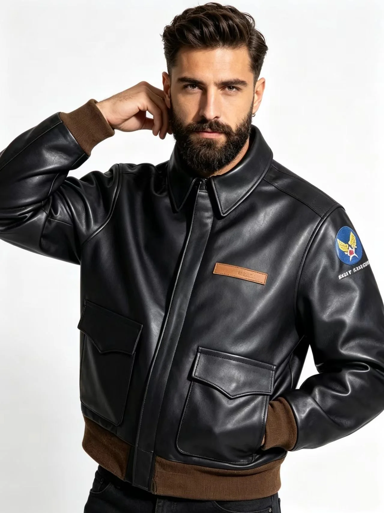 Black Autumn Leather Jacket Men Retro Style Plus Size 4XL Genuine Natural Horsehide Turn-Down Collar Military A2 Flight Coat