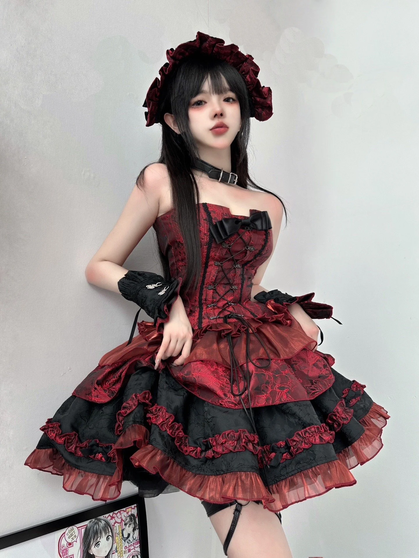 

Red Ballet Sle Embroidered ter Fibone Tank Top f Skirt Lolita Skirt Slimming Set Puffy Skirt Faionable Ensemble