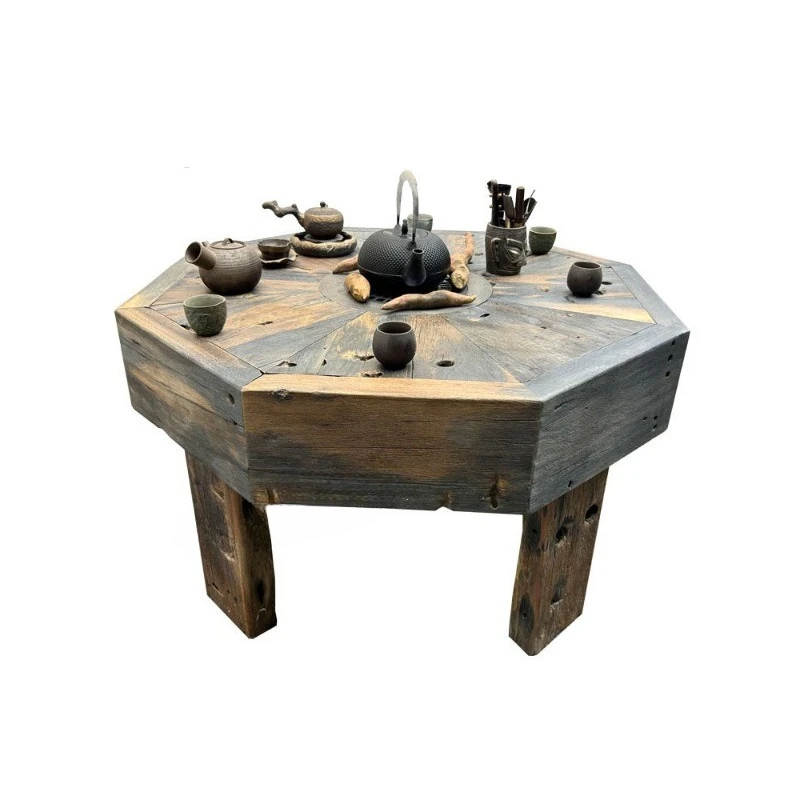Special-shaped stove table, hot pot boiling tea table, barbecue table, household balcony, wabi sandy wind outdoor solid wood