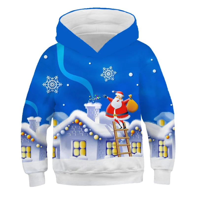 Kawaii Hoodies Christmas 3D Print Santa Snowmen Sweatshirts Boys Girls Unisex Hooded Sweatshirts kids Fashion Oversized Hoodie