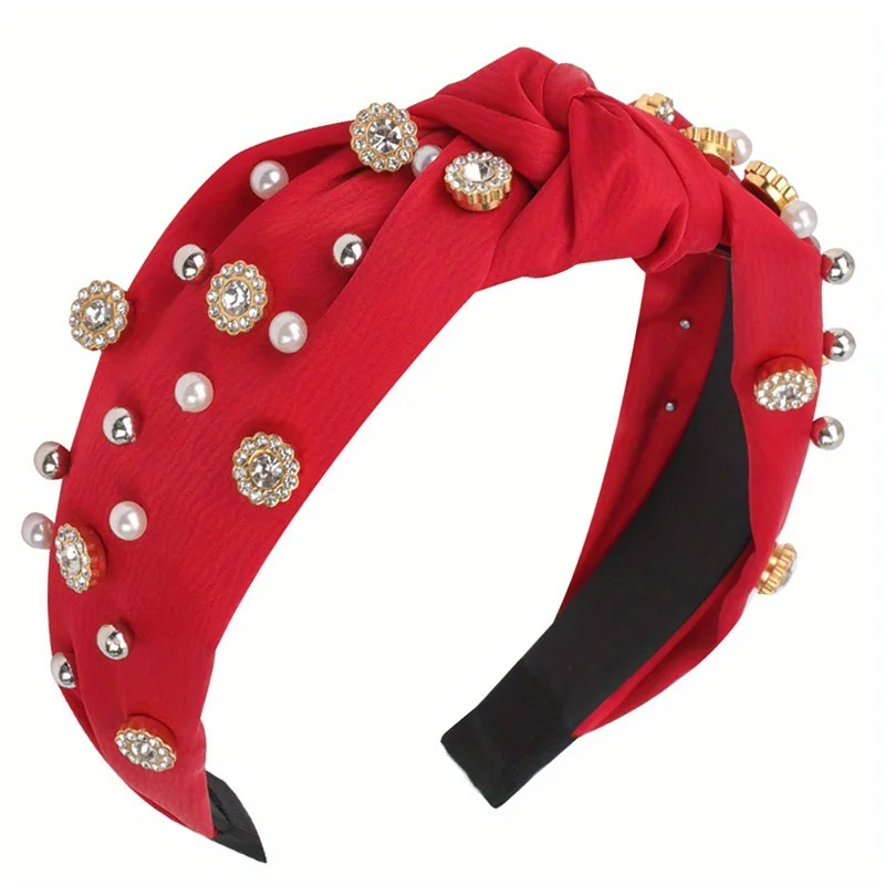 

1PC Fashion New Hair Hoops Women's Knot Rhinestone Pearl Fabric Headband Korean Edition Hair Accessories