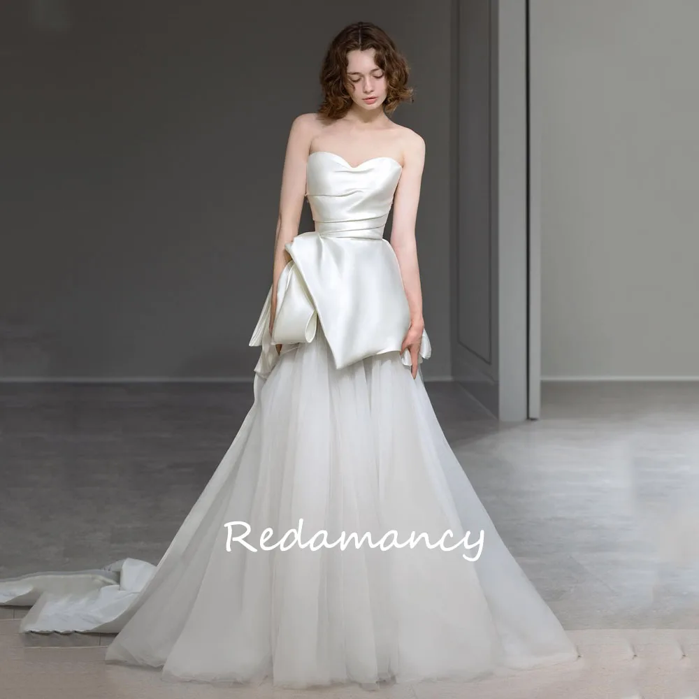 

Redamancy Sweetheart Satin A-LINE Wedding Dresses 2024 Backless Slim Tulle Sweep Train vestidos de novia wedding dress for woman