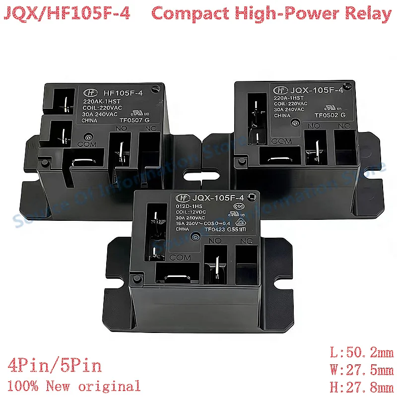 

5Pcs HF105F-4-012D/024D-1HS -1ZST Power Relay JQX-105F-4-220A-1HST 12V 24V 220V 30A 4Pin/5Pin 30A 100% New