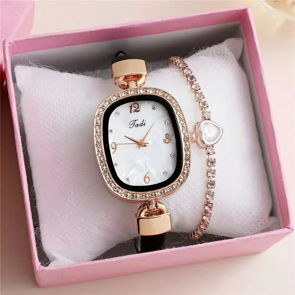 Ensemble de montre à quartz pour femme, motif marbre, surface numérique en diamant, nouvelle tendance de la mode, ceinture avec biscuits, 2 pièces