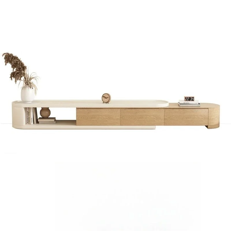 Cream wind TV cabinet, simple and modern thick rock slab living room coffee table, environmentally friendly E1 grade