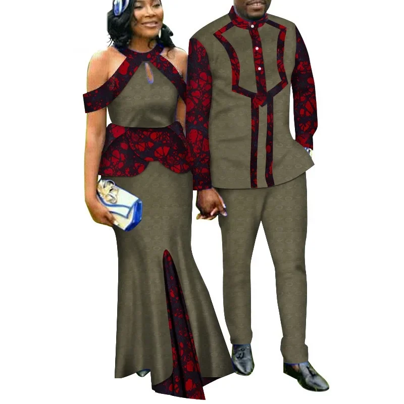 African National Style lovers wear Ankara women's Jumpsuit men's shirt setFabric for sewing  Tulle Fabrics per meter