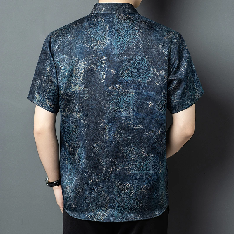 High-End Luxury Shirts For Men Short Sleeve Real Silk 100% Satin Summer Quality Lightweight Smooth Comfortable Camisas De Hombre